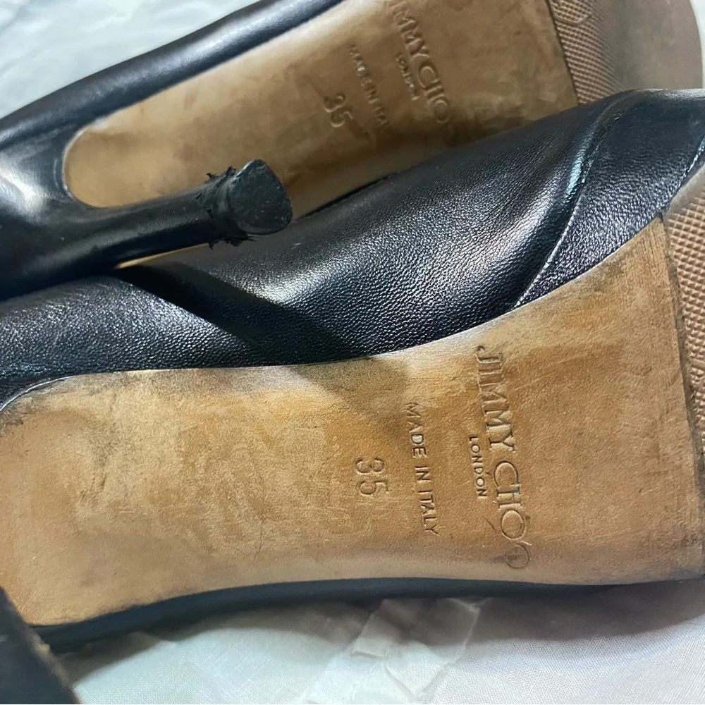 Jimmy Choo - Pump, Black Leather, Platform, Peep Toe, High Heel Women’s Size 35
